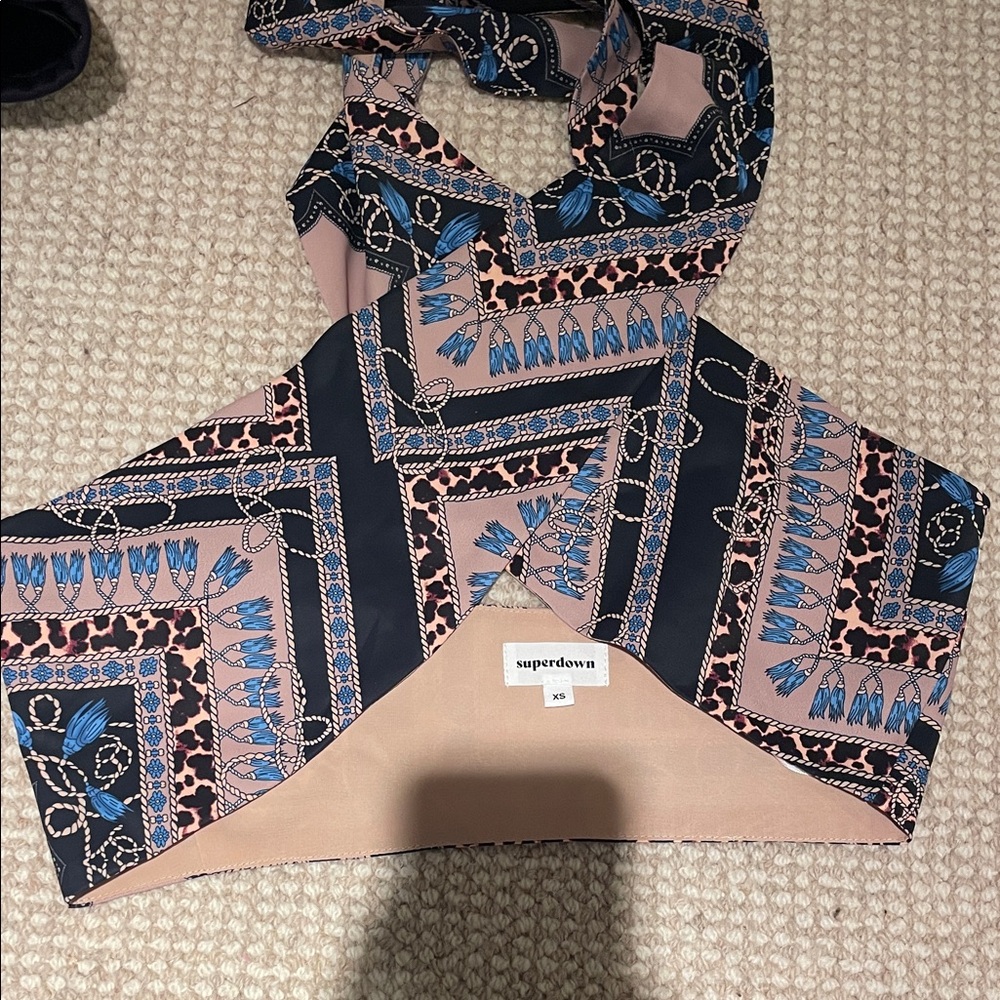 Superdown Geometric Patterned Top - Blue and Tan